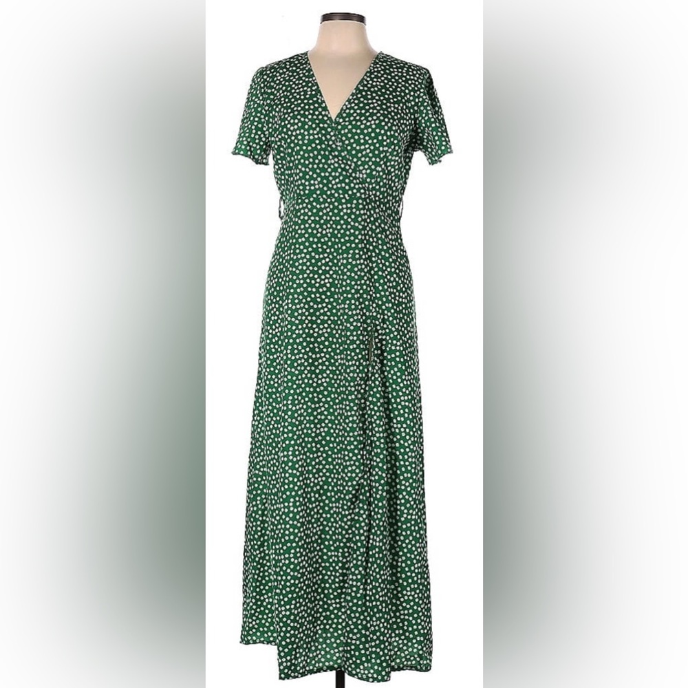 Shein Green & White Floral Dress With Belt